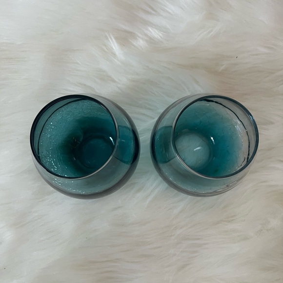 Pier 1 Set of Teal Blue Crackled Stemless Wine Glasses - Picture 3 of 7